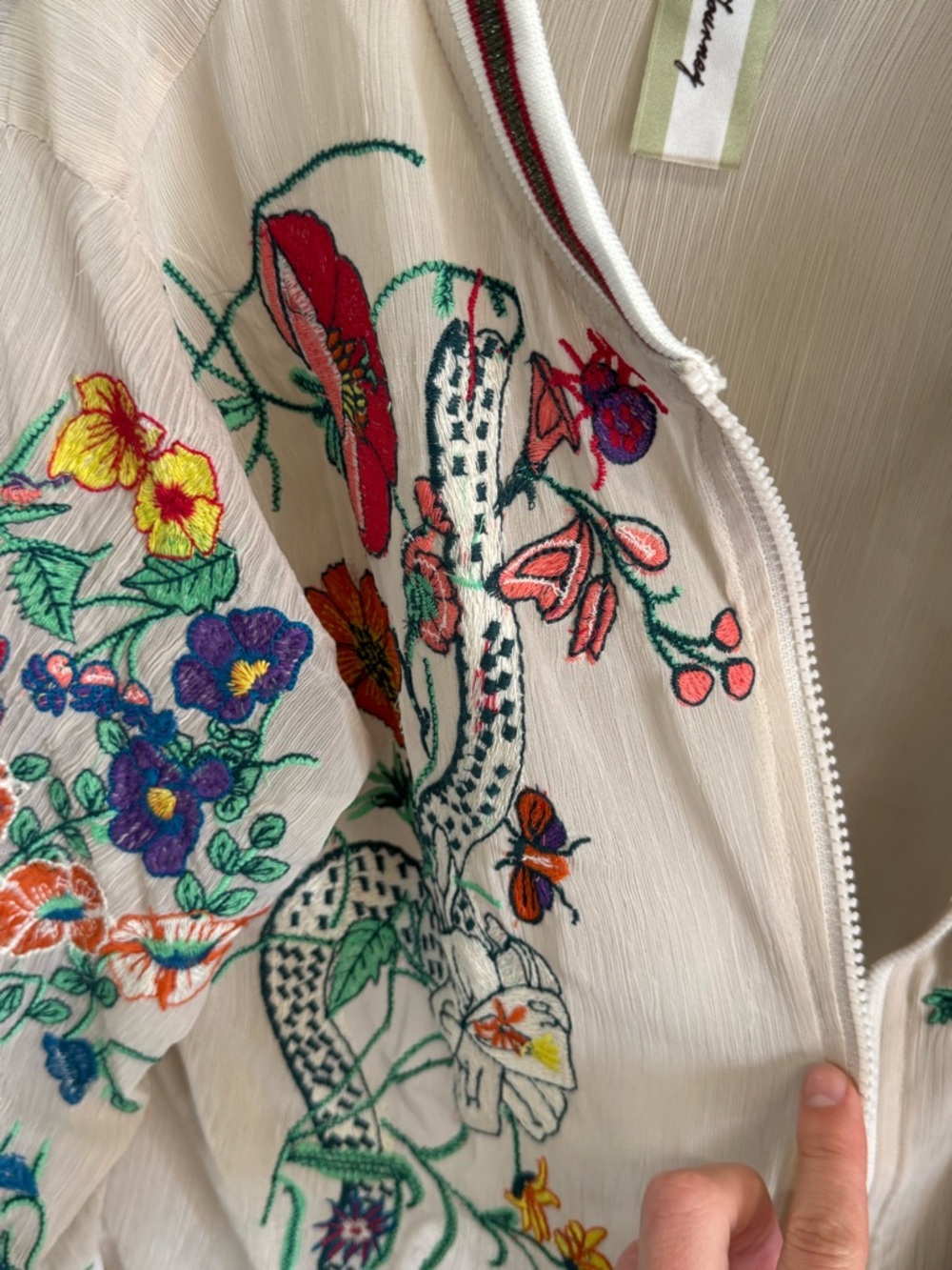ARATTA Sheer Embroidered Floral Bomber Jacket - Pink - Picture 3 of 6